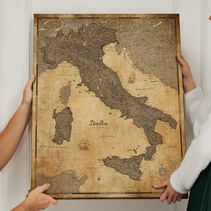 Mappa personalizzata con puntina da disegno Italia vecchio stile regalo retrò per viaggiatore Decorazione mappa da parete su tela Bacheca moderna Mappa personalizzata dell'Italia