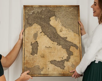 Personalized Push Pin Map Italy Old Style Retro Gift for traveler Canvas wall Map decor Pinboard modern Mappa personalizzata dell&#39;Italia