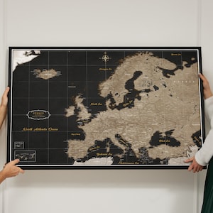 Personalized Europe Map - Pinboard Push Pin Map - Gift For Traveler - Canvas Print - Canvascale - Travel Trip plan - Black & Gold Map