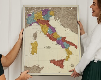 Personalized Push Pin Map Italy Old Style Retro Gift for traveler Canvas wall Map decor Pinboard modern Mappa personalizzata dell&#39;Italia