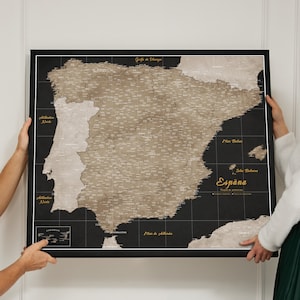 Mapa de España en español Cartón de corcho pinboard Push Pin Map Spain Impreso en lona de algodón 60x50cm 90x75cm Map para el viajero
