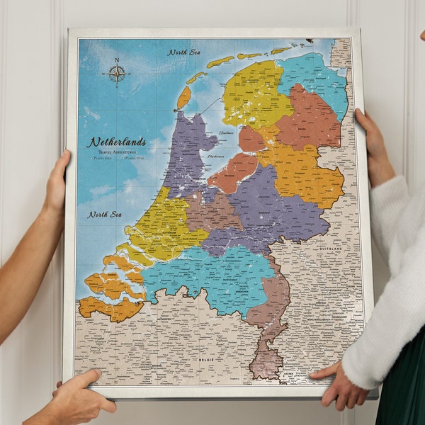 Push Pin Kaart Nederland Oude Stijl Vintage Cadeau voor reiziger Canvas muur Kaart decor Woonkamer Prikbord moderne kaart nederland punaise