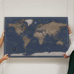 Personalized World Map - Push Pin Map - Pinboard Cork - Canvas Print - Gift for Traveler - canvasscale - Travel Map for Trip - Modern Blue