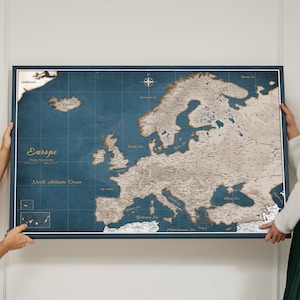 Personalized Europe Map - Pinboard Push Pin Map - Gift For Traveler - Canvas Print - Canvascale - Travel Trip plan - Blue Map