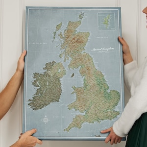 Personalisierte Push-Pin-Karte Großbritannien und Irland im alten Stil – Vereinigtes Königreich Reisereise – Pinnwand-Karte – Leinwanddruck – Geschenk für Reisende – Reiseplan