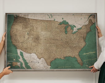 Personalized USA Travel Map Push pin Map United States Pinboard Cork Map Canvas Old Style | Canvascales 120x80cm 90x60cm 70x50cm