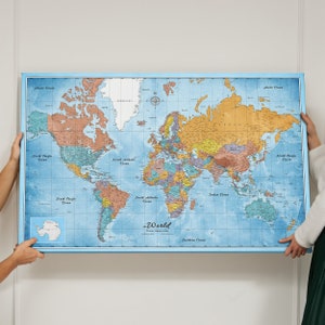 Carte du monde personnalisée - Push Pin Map - Pinboard Cork - Impression sur toile - Cadeau pour voyageur - toile à l'échelle - Carte de voyage pour cadeau de voyage pour voyageur