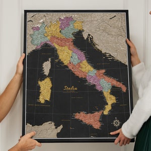 Mappa personalizzata Push Pin Mappa Italia Old Style Retro Regalo per il viaggiatore Decorazione mappa da parete su tela Lavagna moderna Mappa personalizzata dell'Italia