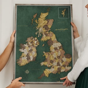 Personalisierte Push-Pin-Karte Großbritannien und Irland im alten Stil – Vereinigtes Königreich Reisereise – Pinnwand-Karte – Leinwanddruck – Geschenk für Reisende – Reiseplan