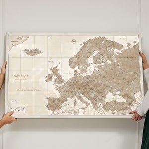 Gepersonaliseerde Europa Kaart - Pinboard Push Pin Kaart - Cadeau voor reiziger - Canvas Print - Canvascale - Reisplan - Crème kaart