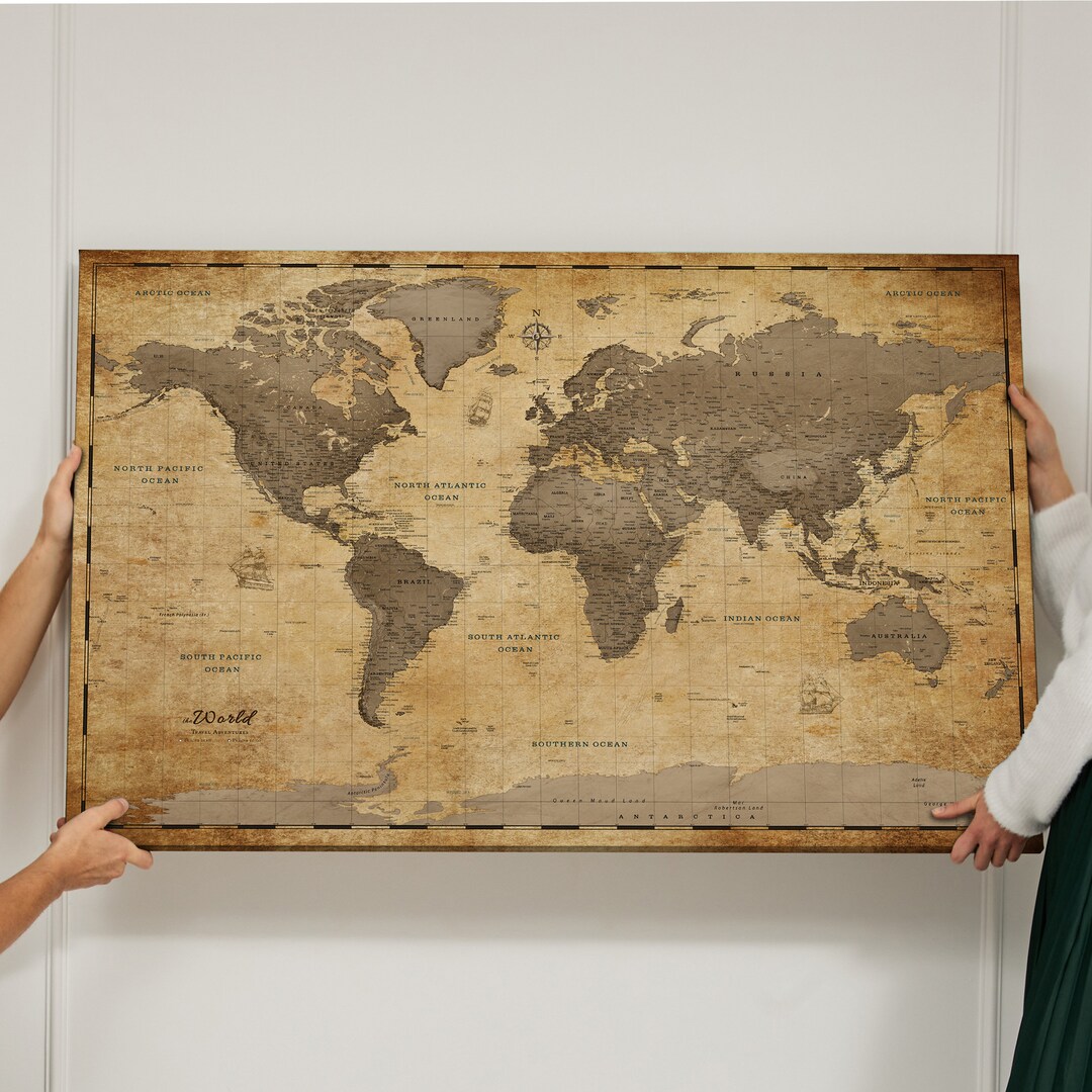 Personalized World Map Push Pin Map Pinboard Cork Canvas - Etsy