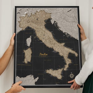 Mappa personalizzata Push Pin Mappa Italia Old Style Retro Regalo per il viaggiatore Decorazione mappa da parete su tela Lavagna moderna Mappa personalizzata dell'Italia