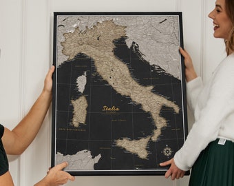 Personalized Push Pin Map Italy Old Style Retro Gift for traveler Canvas wall Map decor Pinboard modern Mappa personalizzata dell&#39;Italia