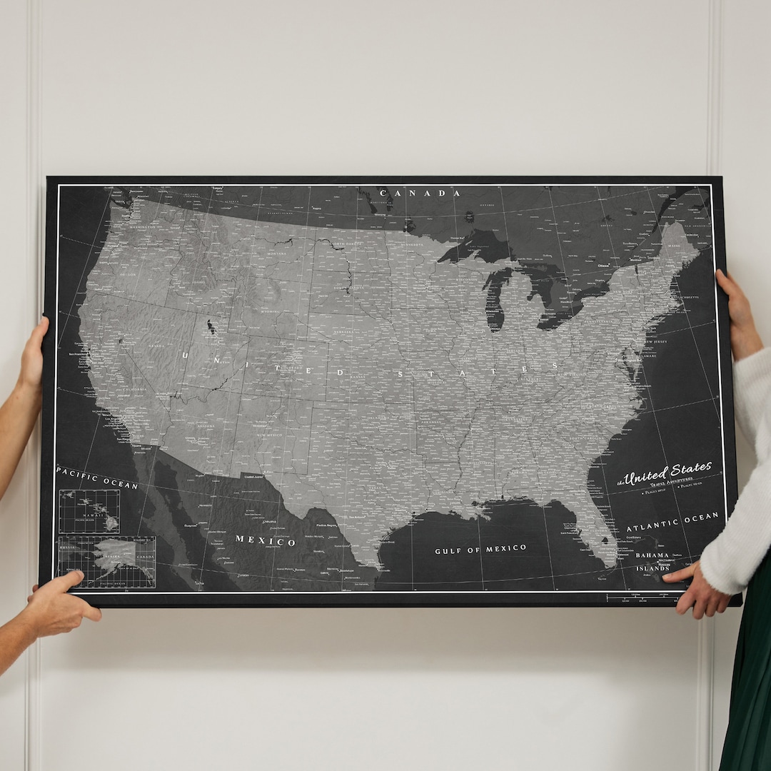 Personalized USA Travel Map Push Pin Map United States Pinboard Cork Map Canvas Old Style