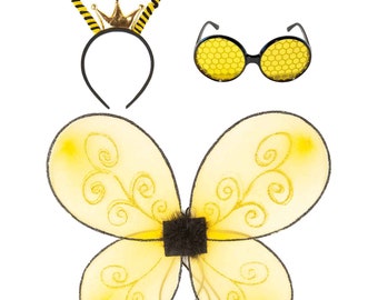 Funcredible Bumble Bee Costume Accessories | Bee Wings and Bee Antenna Headband with Bee Glasses | Honey Bee Costumes