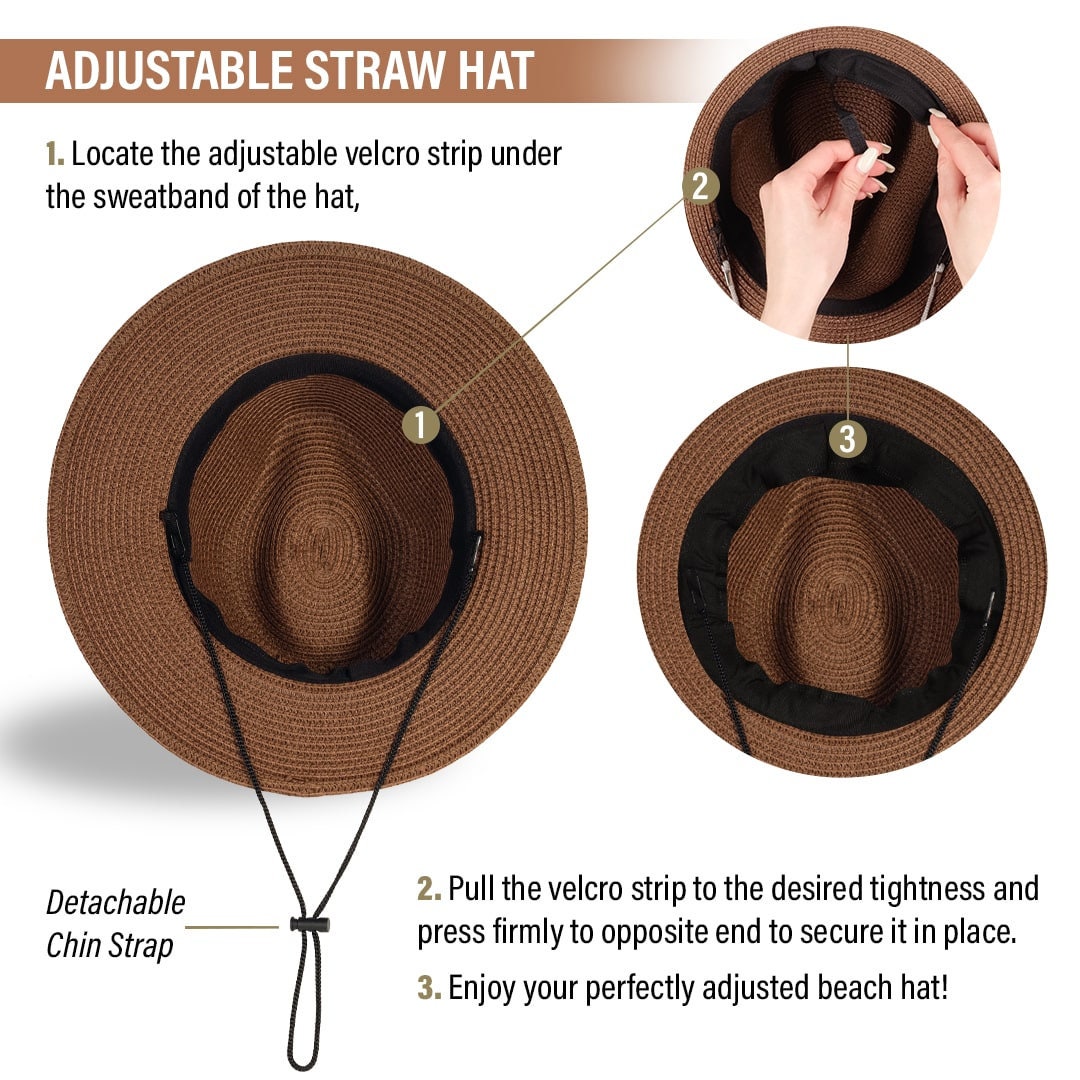 Funcredible Beach Hats for Women Panama Straw Sun Hat With Heart Shape  Glasses Fedora Packable Travel Hat UPF 50 brown 