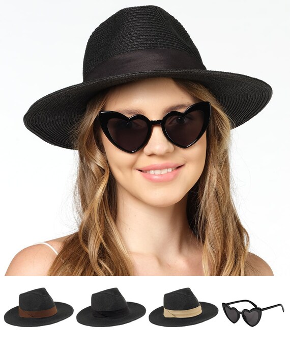 Funcredible Beach Hats for Women Panama Straw Sun Hat With Heart