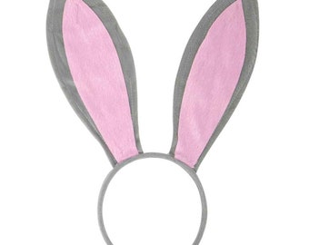 Funcredible Bunny Ears Headband - Plush Easter Rabbit Ears - Bunny Cosplay Costume Accessories for Kids and Adults (Gray + Pink)