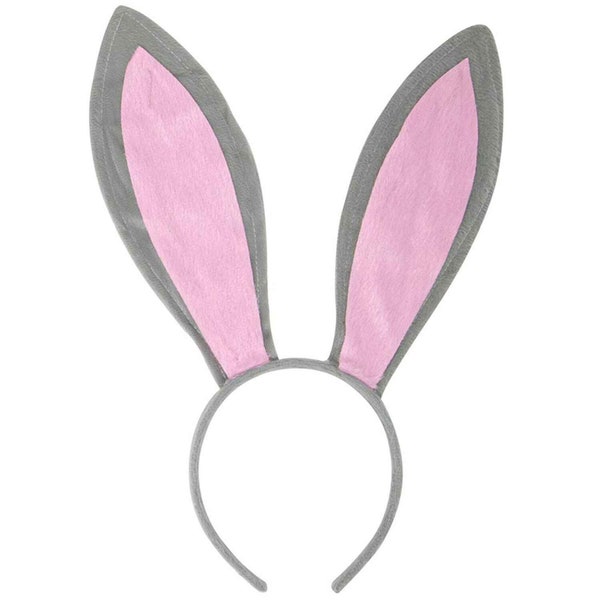 Funcredible Bunny Ears Headband - Plush Easter Rabbit Ears - Bunny Cosplay Costume Accessories for Kids and Adults (Gray + Pink)