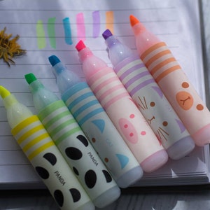 Set of 6 animal mini highlighters, kawaii markers school stationery image 1