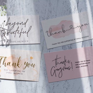 50 small THANK YOU cards, thanks gorgeous, beyond grateful, thank you for supporting my small business, thank you business cards