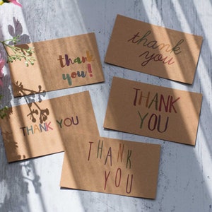 50 assorted small THANK YOU cards, kraft thank you card, business card, party wedding birthday favour card