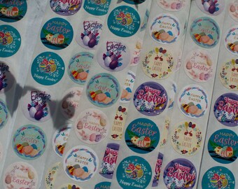 100 small Happy Easter stickers, 25mm assorted stickers to decorate gift packages, envelope sealer, #77