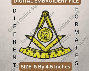 Past Master Emblem Embroidery Design | Sun Face Masonic Symbol Digital Embroidery File