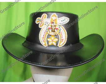 Handmade Leather Shriner Cowboy Hat: Masonic Regalia, Fraternal Gift
