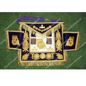 Grand Master Masonic Apron with Cuffs – Hand Embroidered Regalia | Master Mason Freemasonry Gift | Vintage-Style Masonic Apron Set