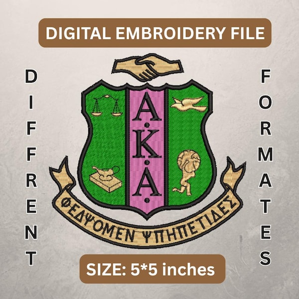 AKA Sorority Crest Embroidery Design: Alpha Kappa Alpha Shield (Digital File)