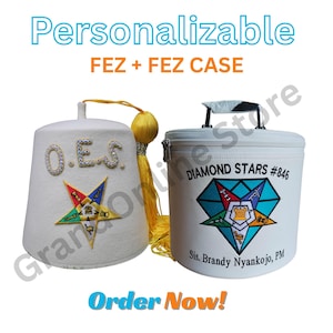 Order of the Eastern Star Fez & Case Set – Handmade Masonic Regalia with Gold Bullion Embroidery Custom OES Fez with Carry Case