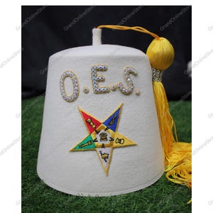 Order of the Eastern Star Fez Embroidered Masonic Fez | Eastern Star Regalia Custom OES Fez with Embroidery Handmade OES Fez