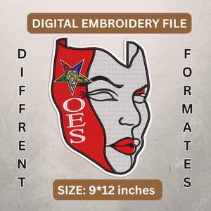 OES Lady Face Embroidery File – Abstract Eastern Star Design Order of Eastern Star Woman Face – Digital Embroidery Patch File