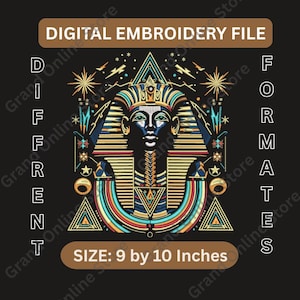 Egyptian Pharaoh Embroidery Design, Anubis Style King Face Stitch File, Ancient Egypt Pattern