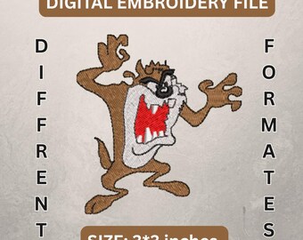 Funny Tasmanian Devil Embroidery Design – Cartoon Machine Pattern (Digital Download)