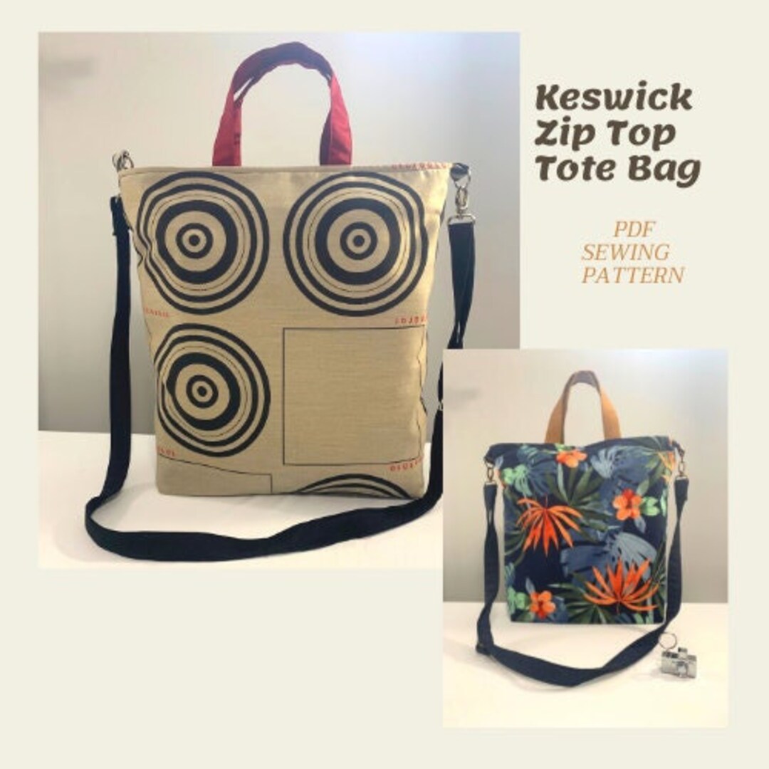 Zipper Top Tote Bag Pattern PDF Sewing Pattern for Purse Two Etsy