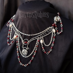 ROSE wine style necklace date statement necklace crystal beads surgical steel and pearls