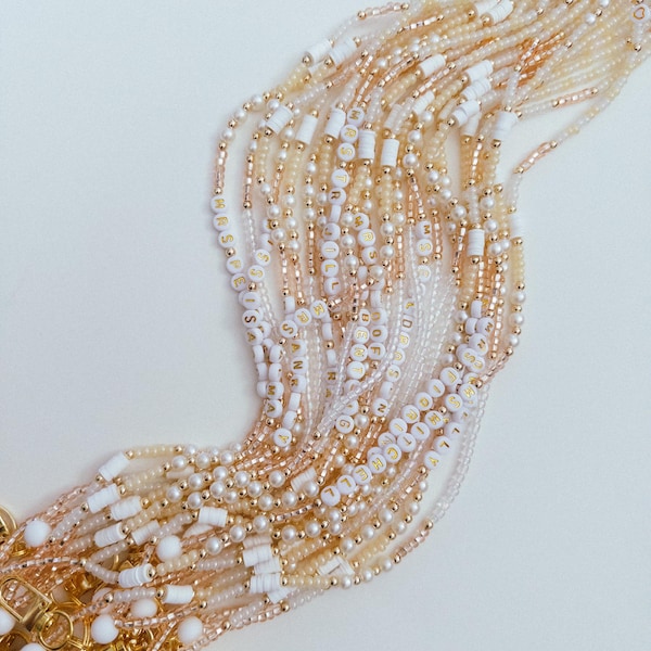 Personalized Beaded Teacher Lanyard, Gold Accent, Breakaway Clasp