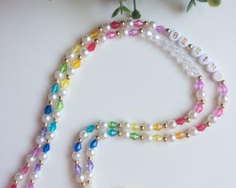 NEW Colorful Teacher Lanyard, Beaded Lanyard, Pearl Teacher Lanyard, Badge Holder, ID holder , Teacher Gift