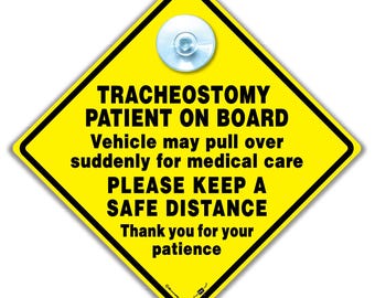 Tracheostomy Patient on Board Car Sign, Yellow Diamond Window Cling (14cm)