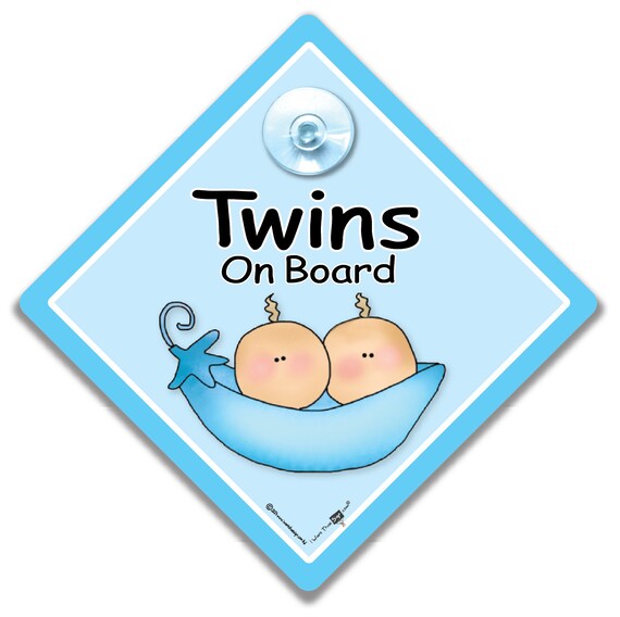 Twins On Board Car Sign – Yellow Suction Cup Baby On Board Sign – Iwantthatsign.com