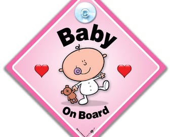 Pink Baby On Board Sign: High-Visibility Car Window Suction Cup