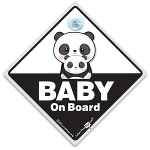 Znak samochodowy Baby Panda On Board, znak samochodowy Baby Mum i Baby Panda On Board, znak samochodowy z przyssawką o wysokiej widoczności dla dziecka w samochodzie, znak samochodowy dla dziecka