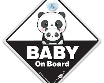 Baby Panda On Board Car Sign, Baby Mum and Baby Panda On Board Sign, High Visibility Suction Cup Car Sign For Baby in Car, Baby Vehicle Sign
