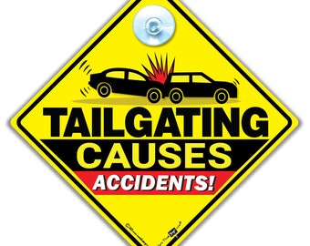 Cartello per auto "Tailing causa incidenti", cartello "Stop Tailgating", cartello anti-Tailing per scoraggiare chi segue da vicino, cartello "Retromarcia" 14 cm x 14 cm