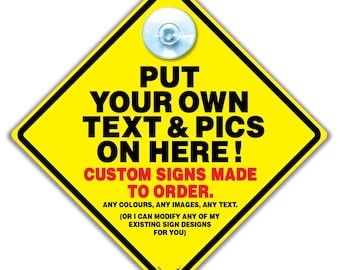 Personalised Custom Car Sign with Suction Cup, 14 x 14 cm