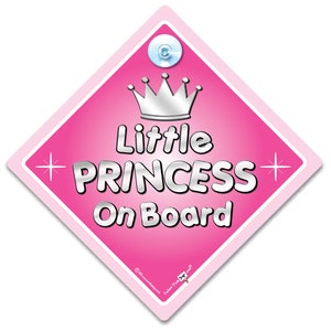 Little Princess on Board Sign, Baby on Board Sign for Princesses, Princess Car Sign, Child on Board Car Sign to Deter Tailgating 14cm x 14cm