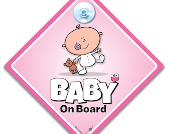 Pink Baby On Board Car Sign: UK Made Suction Cup, 14cm