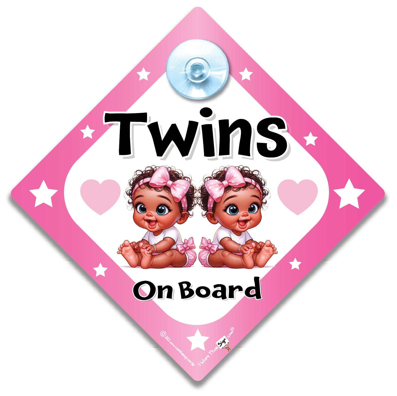 Twins On Board Car Sign - Giraffe Design, 14x14cm, Interior Suction Cup Window Display For Cars